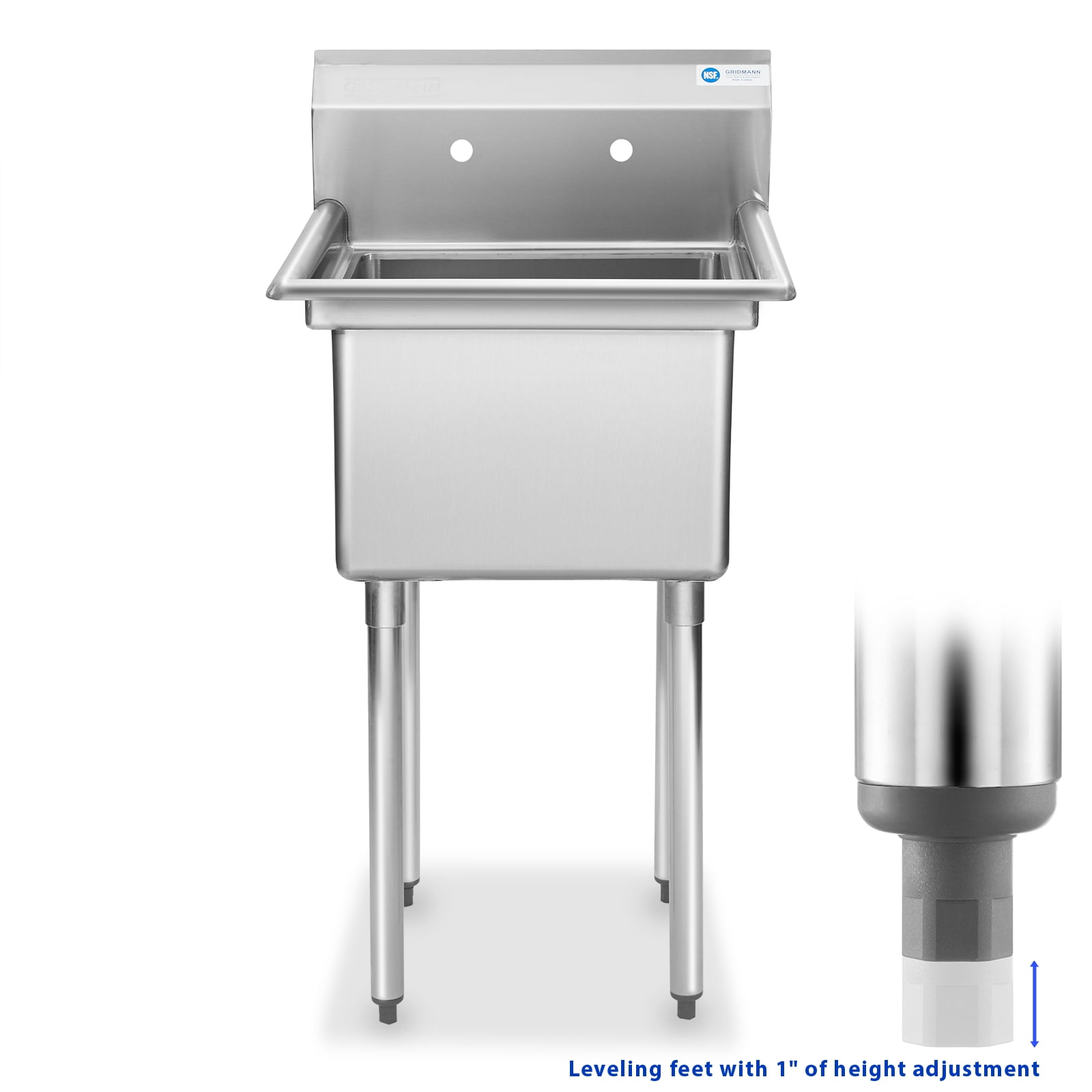 GRIDMANN Stainless Steel Utility Sink with 18" x 18" Bowl, NSF Commercial Kitchen Prep Sink