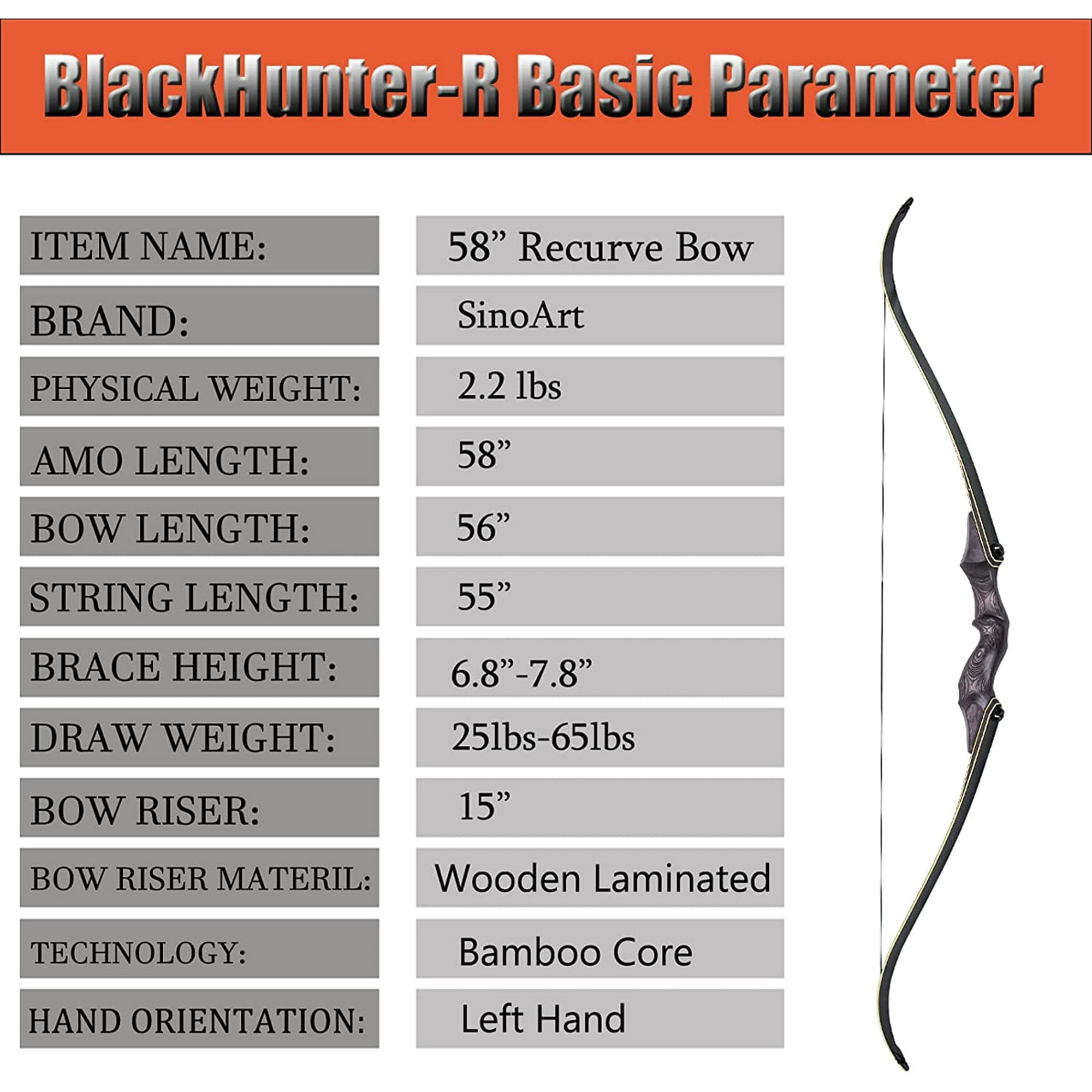 Toparchery Arc Recourbé 60″ 25-50lbs – Bois Laminé – Parfait Pour Adultes Et Débutants Gauchers – Idéal Chasse & Tir Sur Cible (Rouge)