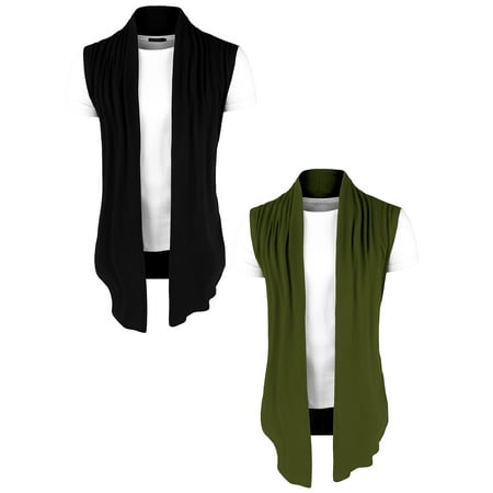 NOMADIC NOOK Men's Solid Ruffle Shawl Collar Cardigan Vest 2 Packs