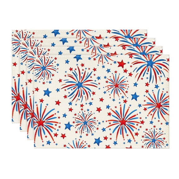 Sm:)e Firework 4th of July Placemats Set of 4 12x18 Inches, Durable and Easy Cleaning Perfect for Independence Day Celebration and Family Gathering