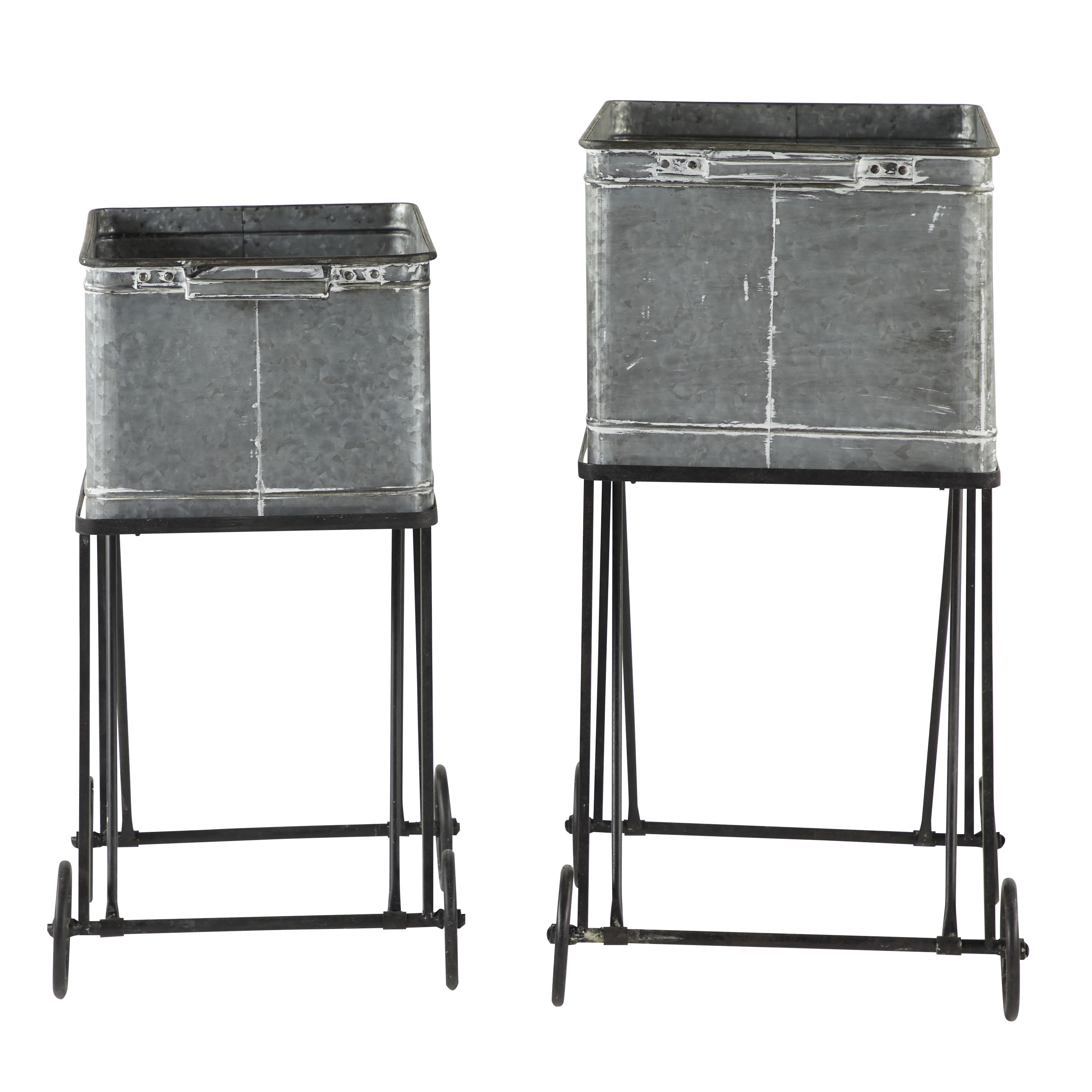 Studio 350 Large Rectangular Galvanized Steel Cart Planters Studio 350 Large Rectangular Galvanized Steel Cart Planters