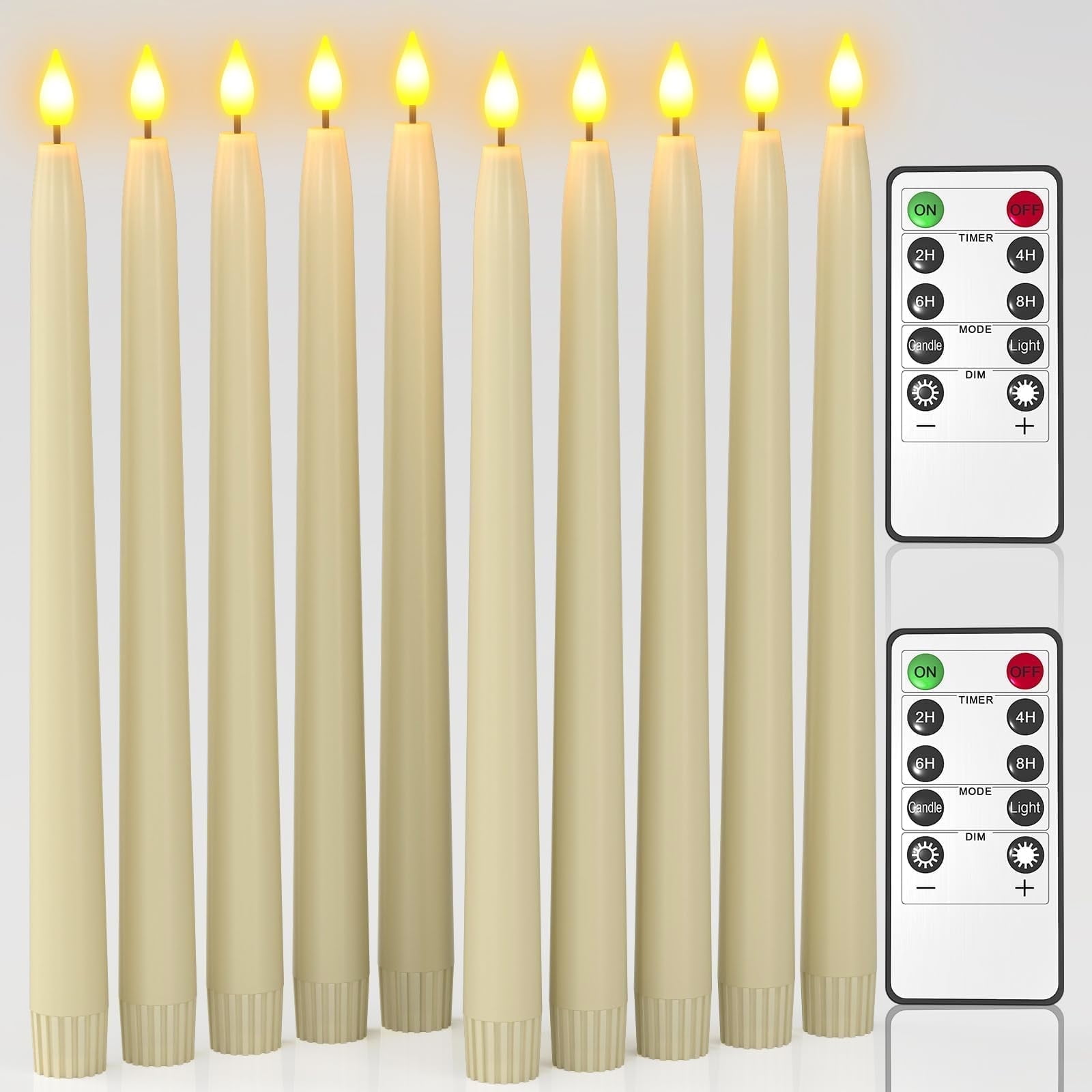 PChero 11" Flameless Taper Candles with Remote Timer, 10 Pack Battery Operated Flickering LED Taper Candlesticks Ivory Faux Wax Window Candles for Thanksgiving Christmas Holiday Wedding Decor