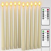 PChero 11 Flameless Taper Candles with Remote Timer, 10 Pack Battery Operated Flickering LED Taper Candlesticks Ivory Faux Wax Window Candles for Thanksgiving Christmas Holiday Wedding Decor
