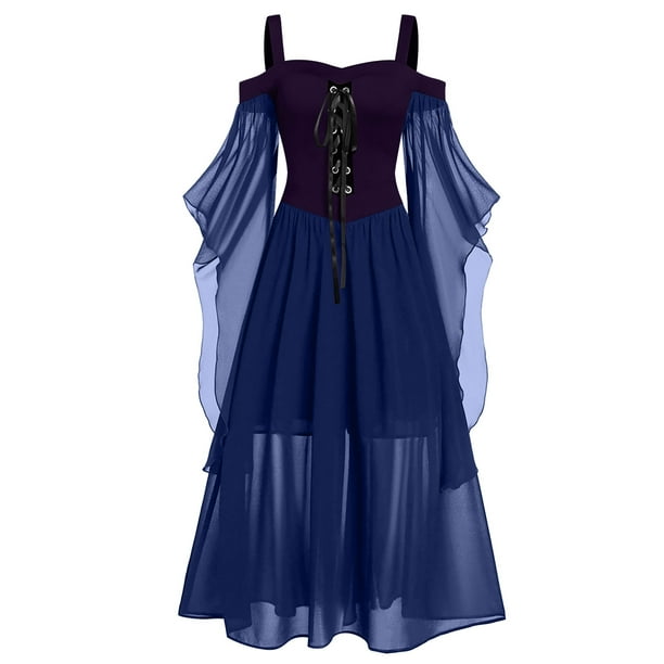 WILLBEST Vestidos Casuales para Mujer Verano Vestido Largo de Talla Grande para Mujer, Vestido con Hombros Descubiertos y Mangas Abullonadas, Vestido de Verano con Cordones de Color Liso XXXXXGrande