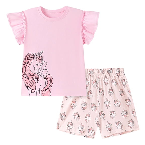 kpoplk Toddler Baby Girl Summer Clothes Ruffle Sleeveless Cute Print Tops Shorts Set Cute 2Pcs Infant Outfits Size 2-3 Years,Pink