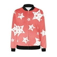 thumbnail image 4 of Oplxuo Full Zip Jacket for Women All Over Stars Printed Casual Long Sleeve Lightweight Windbreaker Coat Outerwear with Pockets, 4 of 4