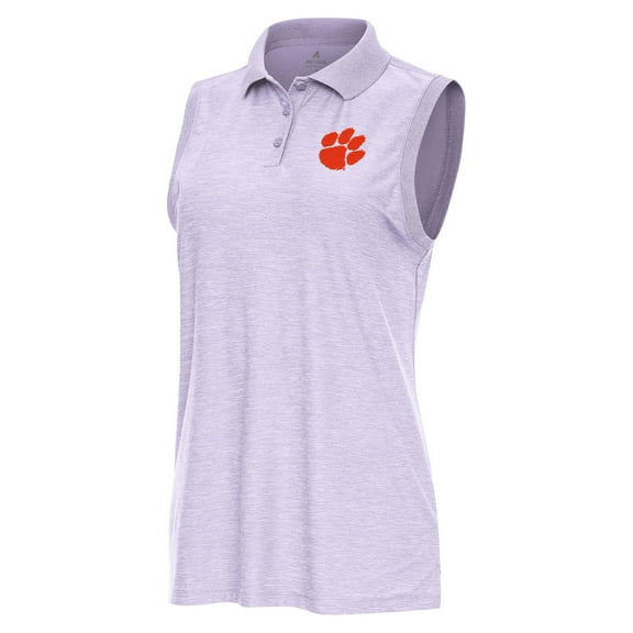 Women's Antigua  Heather Purple Clemson Tigers Recap Sleeveless Polo