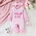 thumbnail image 2 of mgoYE Newborn Baby Girl Birthday Outfit Halfway to One Jumpsuit Long Sleeve Ruffle Knit Romper with Headband(Pink,3-6 Months), 2 of 5