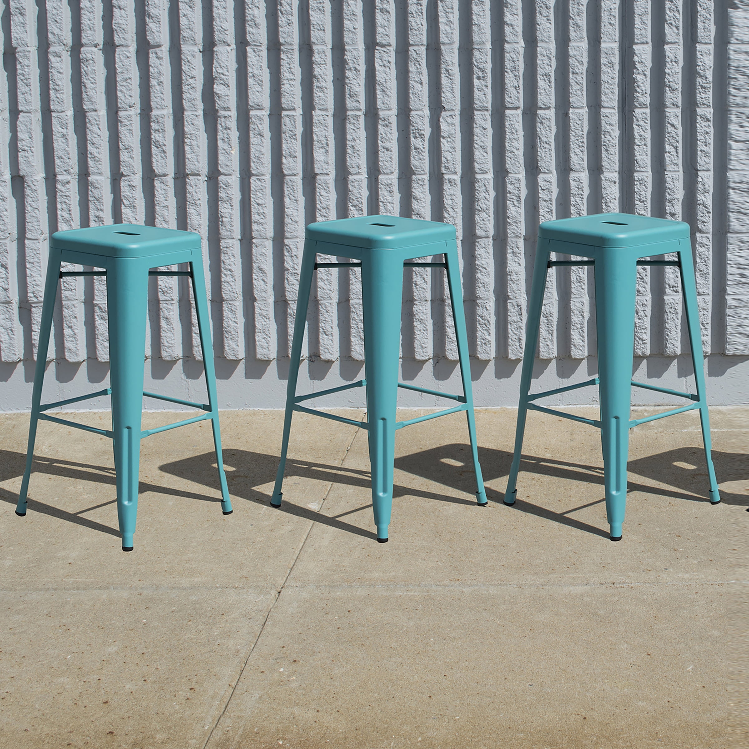 AmeriHome 3 Piece Teal Finish 30-inch Metal Backless Bar Stools