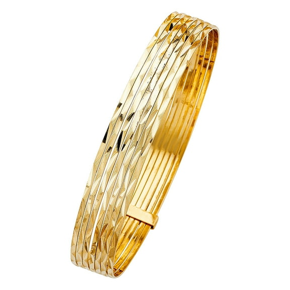 14k Yellow Gold 8" Fancy 7 Days Bangle Bracelet Diamond-Cut 11mm High Polished Jewelry Female Unisex