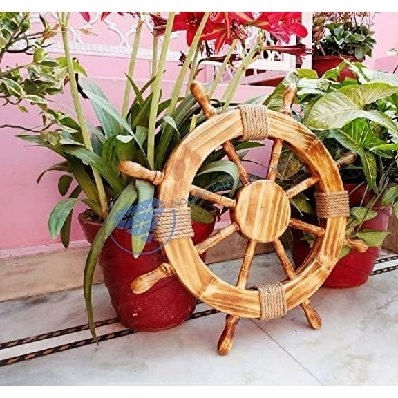 Nagina International Nautical Pine Wood Pirate Ship Wheels - Home Decor (16 Inches, Natural)