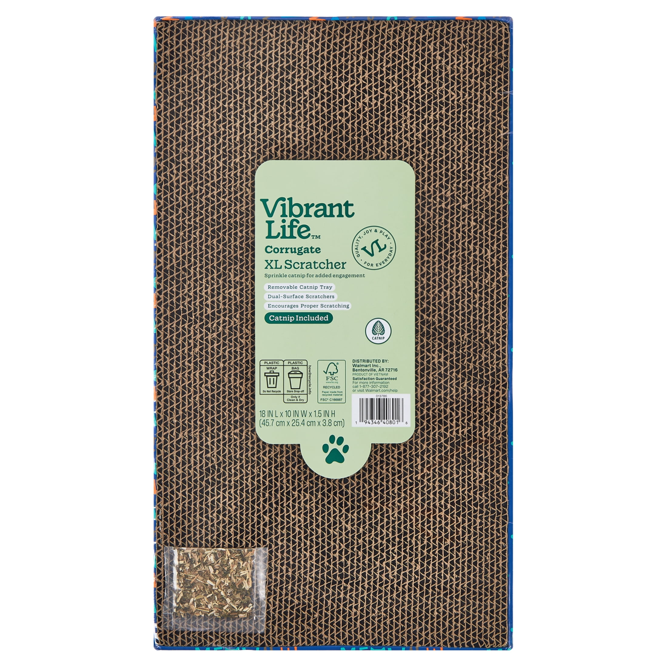 (2 pack) Vibrant Life Corrugate Cat Icons XL Cat Scratcher with Catnip, Multicolor, 18" x 10" x 1.5"