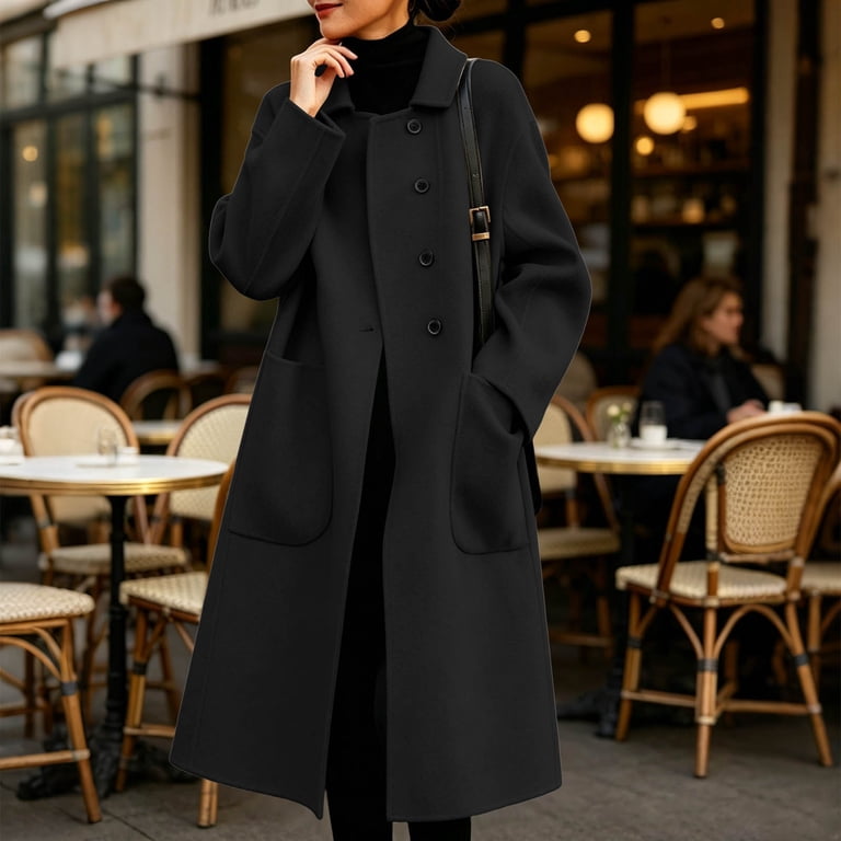 FRSASU Trench Coat for Women Long Sleeve Fleece Collared Coat