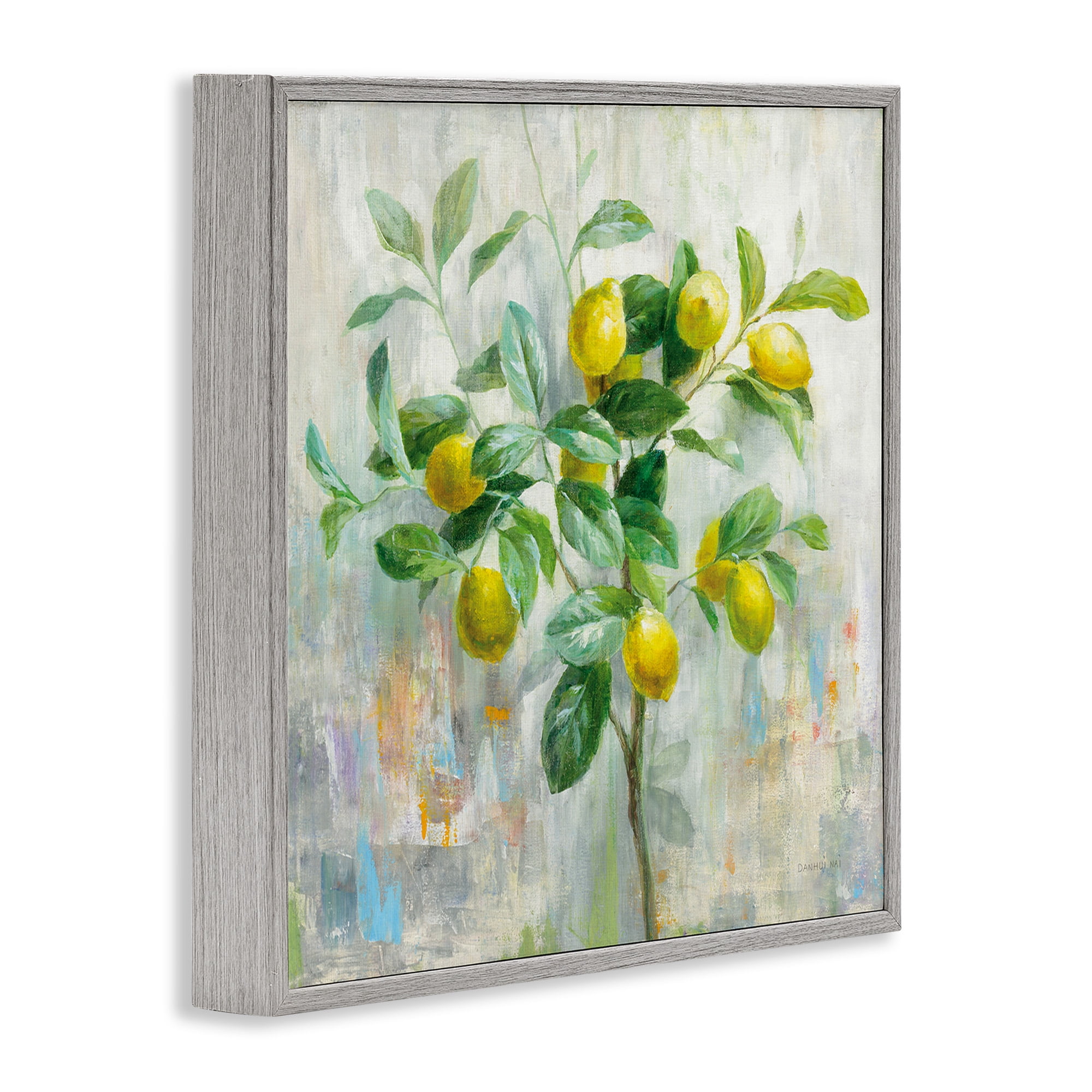Stupell Industries Abstract Lemon Tree Branch Food & Beverage Painting Gray Framed Art Print Wall Art, 12 x 12