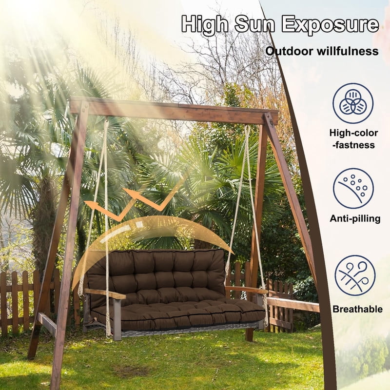 YLLN Porch Swing Cushions, Patio Furniture Cushions With 4" Thicken Backrest, Waterproof & Machine Washable, with Ties, Bench Cushions For Outdoor Furniture（40"x70"Coffee）