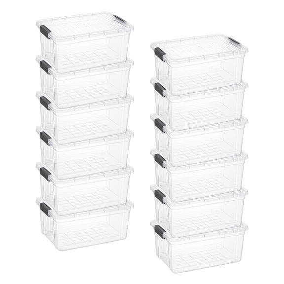 Superio Clear Storage Boxes with Lids, Plastic Container Bins for Organizing, Stackable Crates, BPA Free, Non Toxic, Odor Free, Organizers for Home, Office, School, and Dorm, 21 Quart, 12 Pack