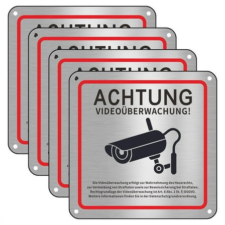 Video Surveillance Sign, Private Property, 15 X cm Metal Warning Sign 4pack