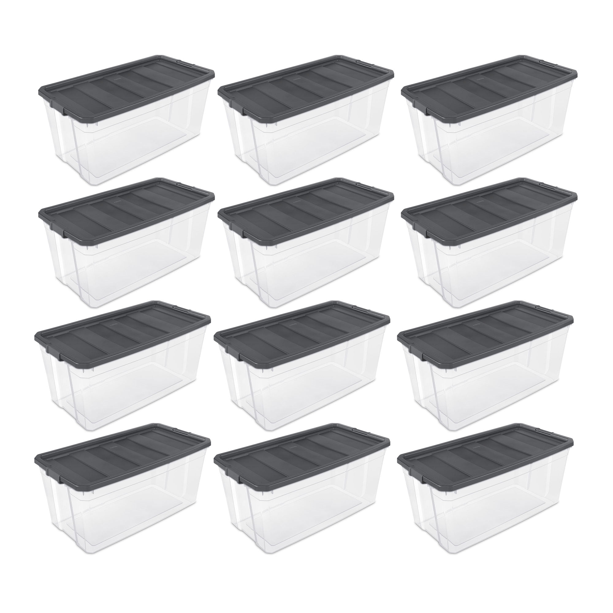 Sterilite 200 Quart Clear Stackable Latching Storage Box Container, 12