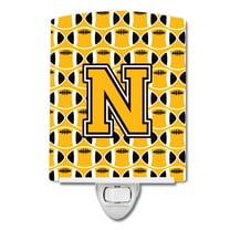 Caroline's Treasures CJ1080-NCNL Letter N Football Black, Old Gold and White Ceramic Night Light, 6x4x3", multicolor