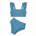 thumbnail image 4 of Gunia Swim Suits For Teens Girls Two Piece Square Neck Ruffle Trim Solid Color Bathing With Flounce Girls' Swimwear For Holiday Beach Pool 7-16 Years, 4 of 4