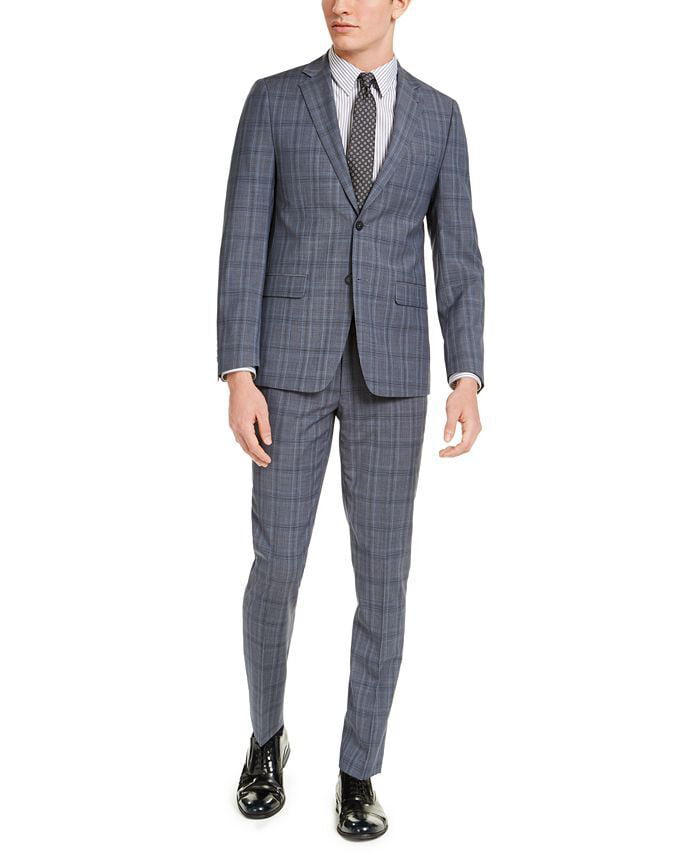 Calvin Klein Men's Skinny-Fit Gray/Blue Plaid Suit Jacket Only-42R -  