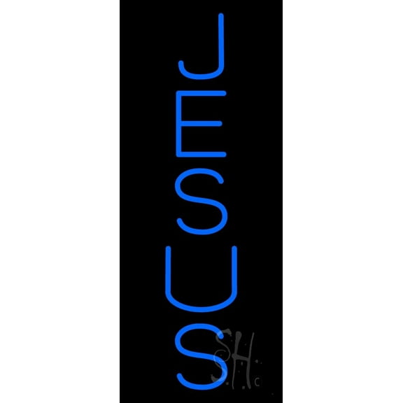 Vertical Blue Jesus LED Neon Sign 32" Tall x 13" Wide - inches Black Square Cut Acrylic Backing, with Dimmer - Premium built indoor Sign for Home décor, Event, Religious place, Store interior, Office.