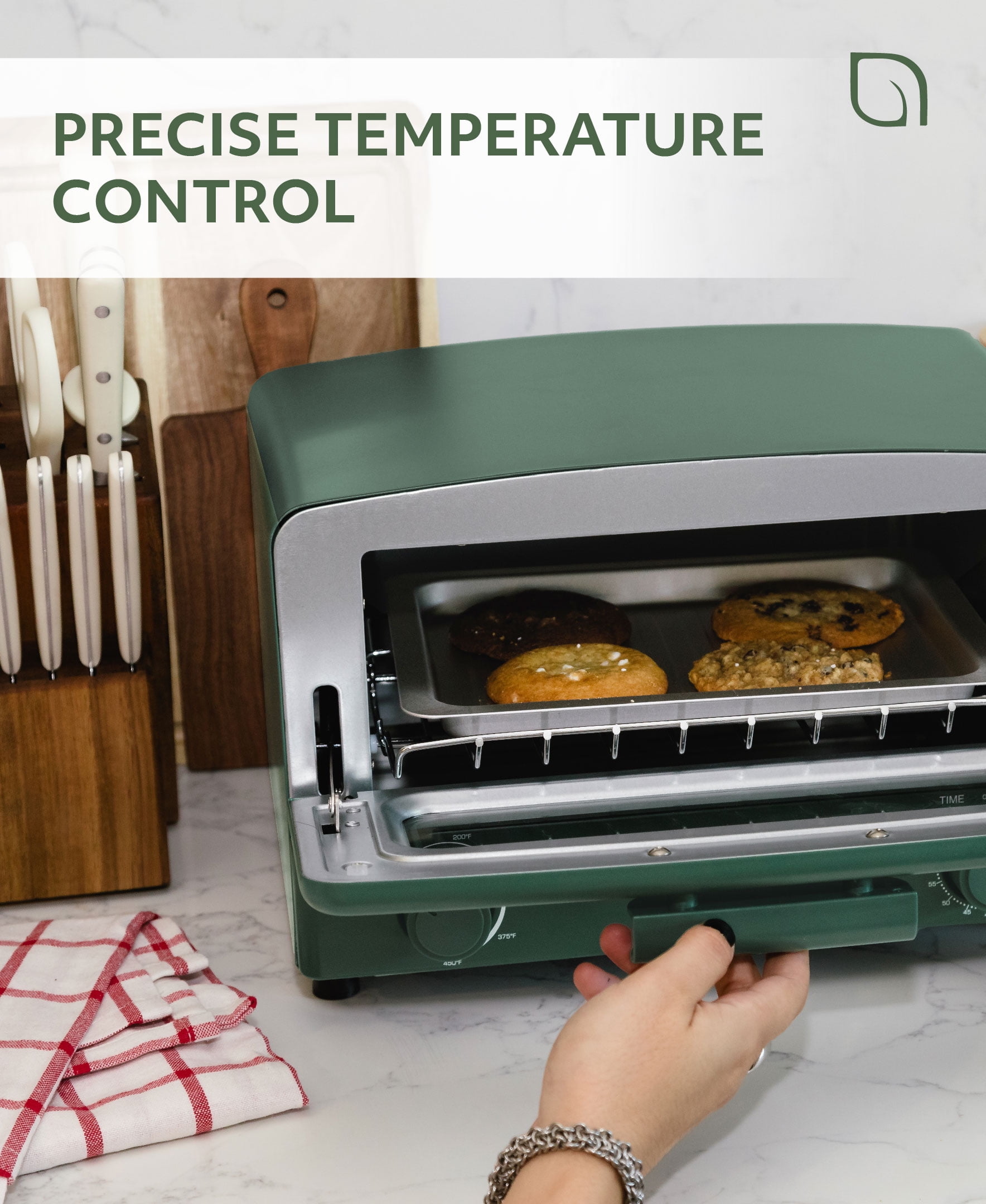Willow Kitchen Mini Toaster Oven 4 Slice for Home and Kitchen Use, 1300-Watts, Green