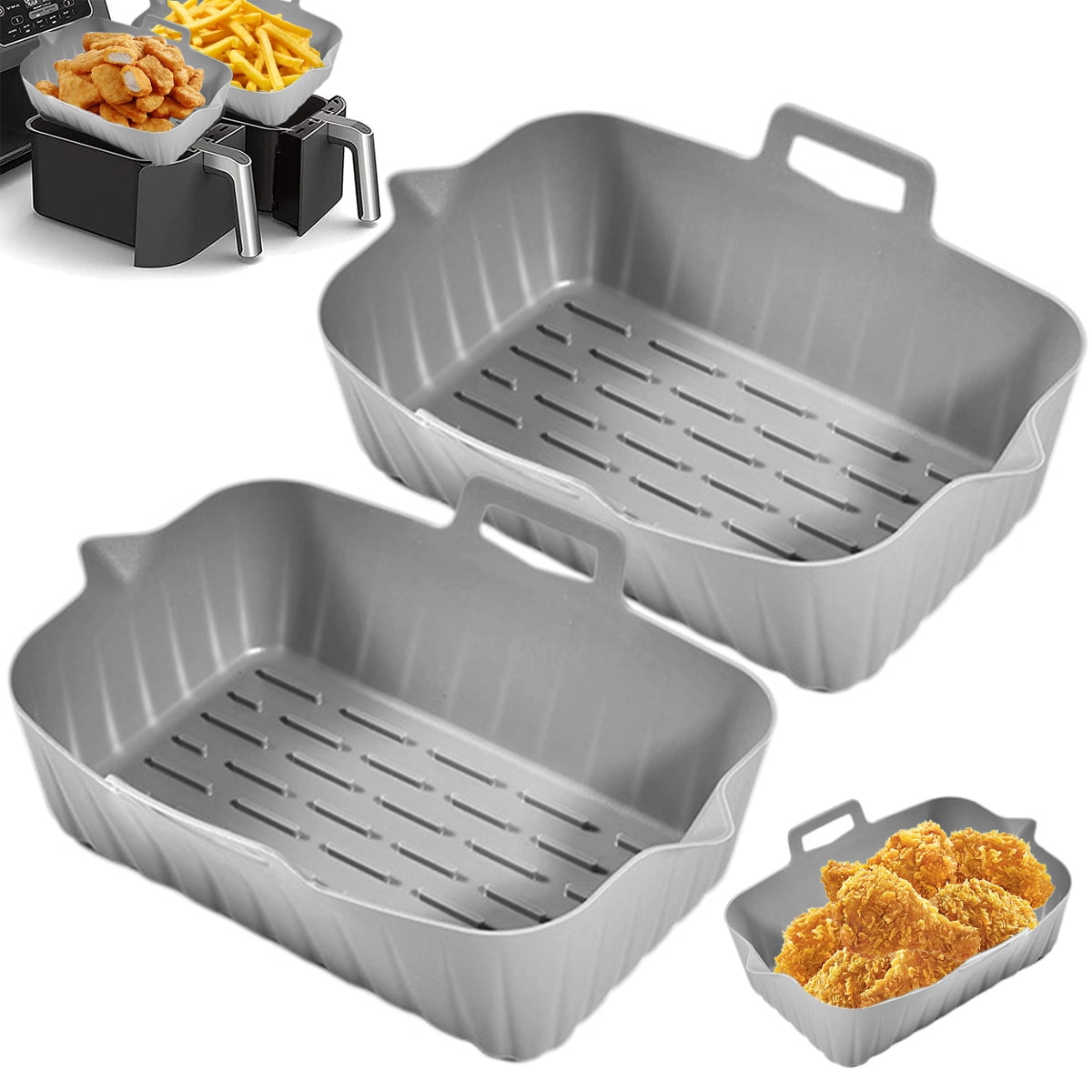 GUSTVE 2 Pack Air Fryer Silicone Pot with Handle Reusable Air Fryer