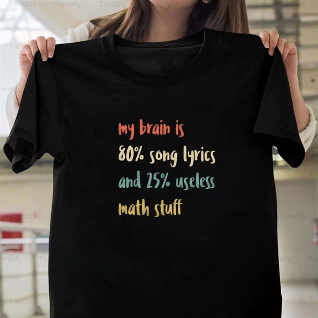T-Shirt Unisexe Brain Is 80 % Song Lyric Sarcastic Sarcasm Math Teacher T2869 – Tailles jusqu'à 5TG