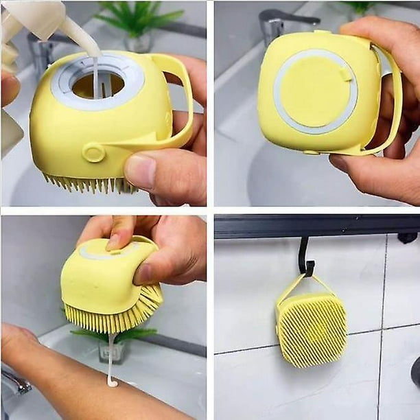Cepillo de baño para perros mejorado, estropajo para perros, la mejor herramienta de baño para perros, cepillo de silicona suave para el cuidado de perros, cerdas con mango de bucle que dan