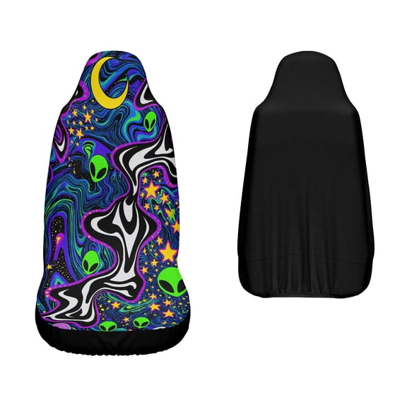 2pcs Psychedelic Alien Neon Glow-in-the-Dark Car Seat Covers, Universal Fit for Cars SUVs & Jeep, Stylish Auto Interior Decor & Protectors, Trendy Automotive Accessories for Men & Women