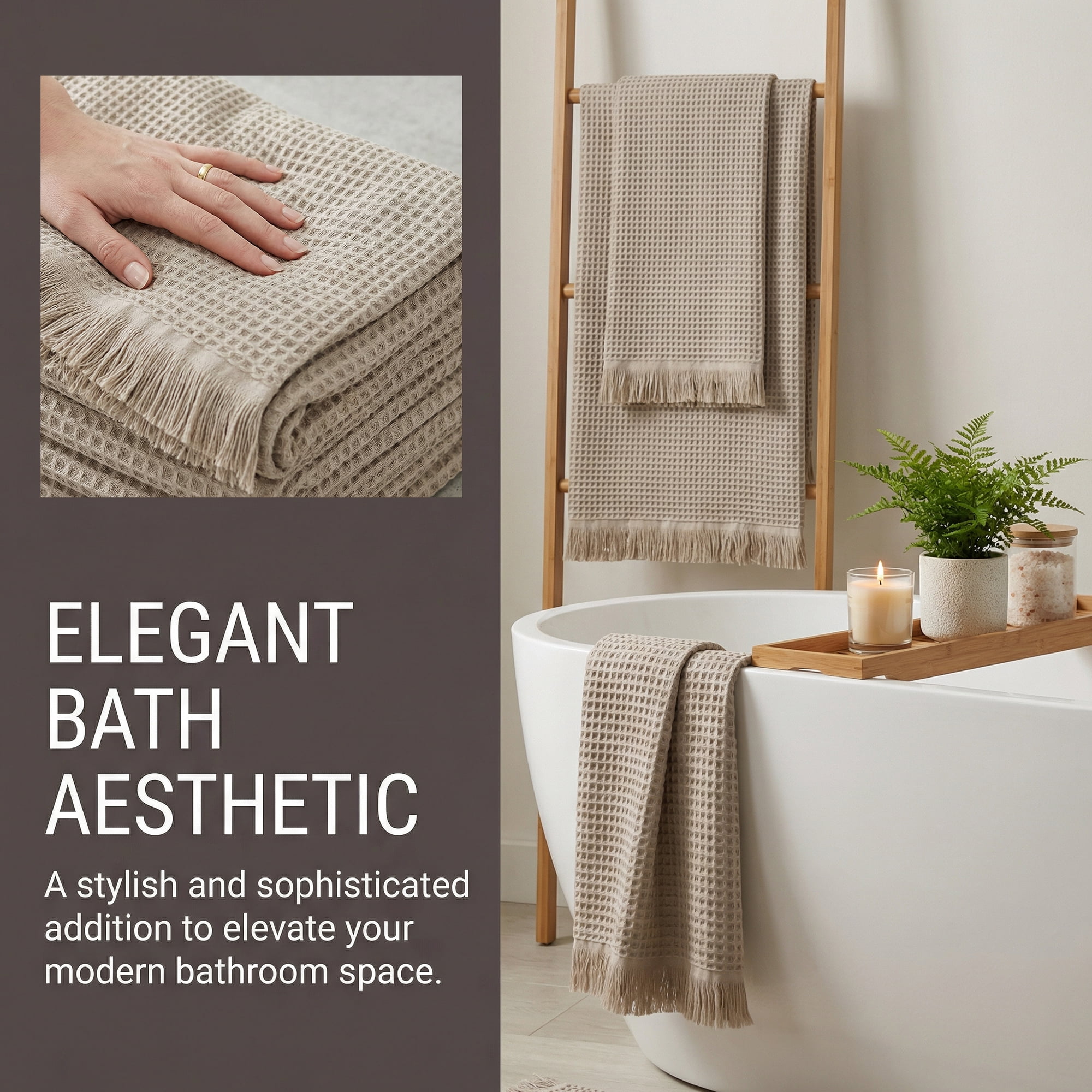 Unique Bargains Absorbent Bath Towel 2 Pack Camel/Green 71" x 35"/55" x 28"