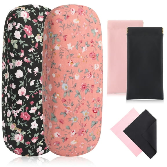 Abaima 4 Pack Glasses Case with Hard and Soft Shell, Portable Protective Eyeglasses Cover, Eye Glass Holder Box with 2 Pcs Cleaning Cloth, Anti-scratch Sunglasses Case For Women Men