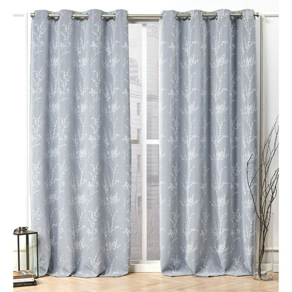 Nicole Miller Turion Floral Room Darkening Blackout Grommet Top Curtain Panel Pair, 52"x84", Chambray Blue