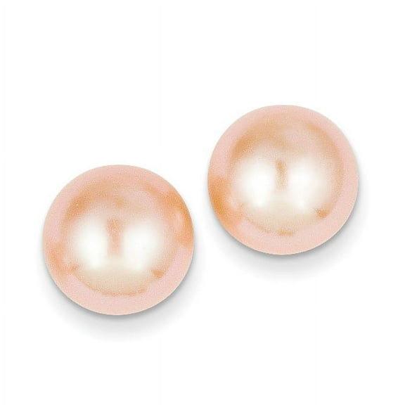 Primal Gold 14 Karat Yellow Gold 11-12mm Pink Button Freshwater Cultured Pearl Stud Post Earrings