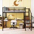 thumbnail image 2 of Tcbosik Full Size Loft Bed with Desk and Metal Grid, Metal Loft Bed with Storage Wardrobe and Storage Ladder, Heavy-Duty High Loft Bed for Kids Teens Adults, Black, 2 of 9