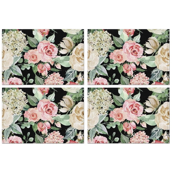 Pioneer Flower Floral Print Pattern Summer Placemats Table Placemats Set Of 4-Linen Kitchen Washable Placemats Table Mats 12x18 Inch Non-Slip Heat Resistant
