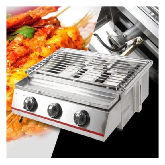 Outdoor 3 Burners Smokeless Gas Grill BBQ Cooker Stainless Steel Shield
