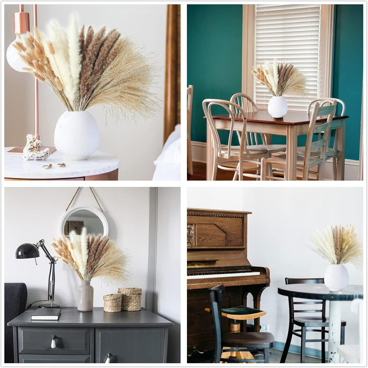 GoXteam 100Pcs Pampas Grass Decor-Bunny Tails Dried Flowers, Reed Grass Bouquet for Spring Home Wedding Table Vase Boho Decor