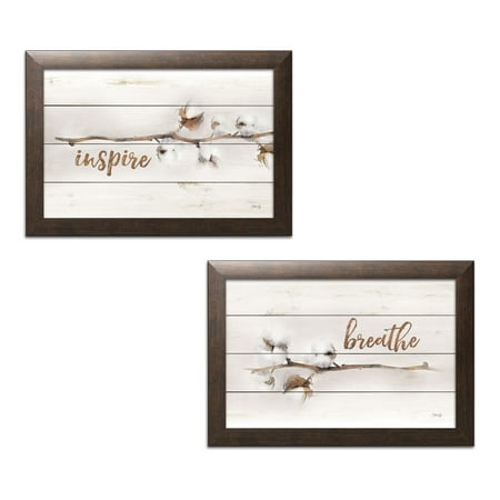 - Gango Home Decor Country-Rustic Cotton Stems - Inspire & Cotton Stems - Breathe by Marla Rae (Ready to Hang); Three 18x12in Brown Framed Prints