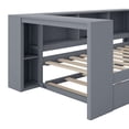 thumbnail image 6 of Mirightone Wood Twin Size Trundle Bed with Storage Shelves and Upholstered Headboard, Twin Daybed with Desk and Trundle for Adults Teens – Gray, 6 of 7