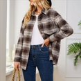 thumbnail image 4 of Abrigo de Lana Holgado con Bolsillos y Larga para Mujer, Estilo Casual de Otoño, A Cuadros Marrón XL, 4 of 9