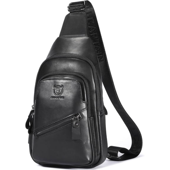 Leather Sling Bag for Men Crossbody Backpack with USB Charging Port Casual Daypack for Hiking Shoulder & Chest Bag Purse (Brown)
