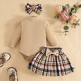 thumbnail image 2 of CAUYDY Baby Girl Matching Outfit Sets 3 6 9 12 Months Newborn Long Sleeve Romper Bodysuit Dress Headband 3PCS Toddler Fall Winter Vintage Clothing Khaki Sizes 6-9 Months, 2 of 9