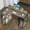 Furmax L-Shape Office Desk Gaming Table with LED Lights Built-in Socket ...