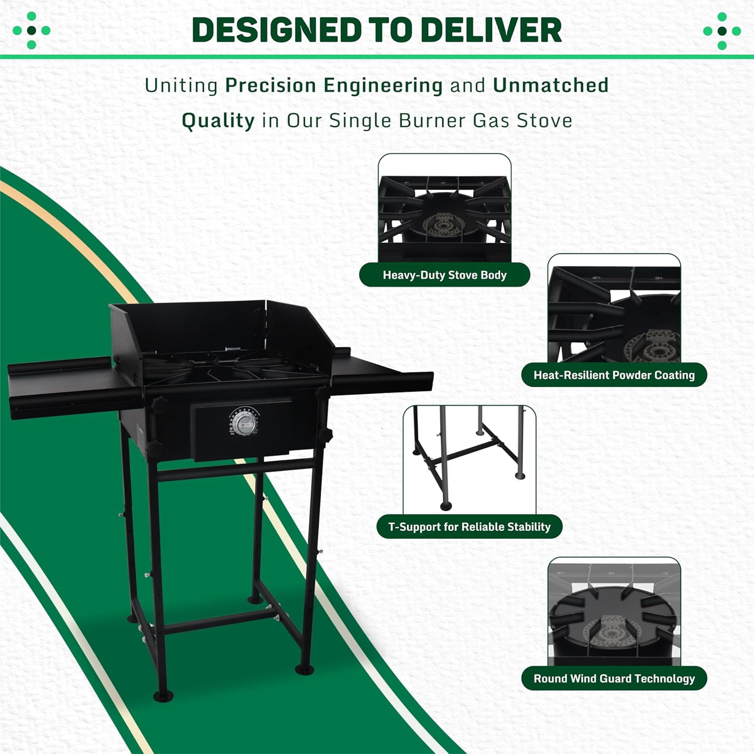 SONRET - Single Burner Propane Stove - 1,30,000 BTU - with Dual Side Shelf & Wind Panel