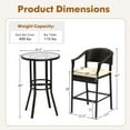 thumbnail image 3 of Costway 3 PCS Patio Rattan Bar Set Wicker Armchairs & Round Table with Tempered Glass Top, 3 of 10