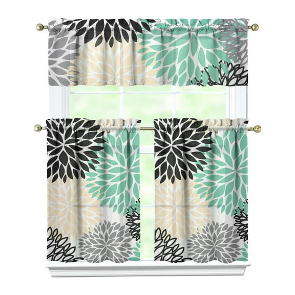 Aesthetic Boho Kitchen Curtains Bohemian Tier and Valance Set Vintage Rustic Tribal Style Earthy Patterns Nordic Design Rod Pocket Curtains for Dining or Living Room