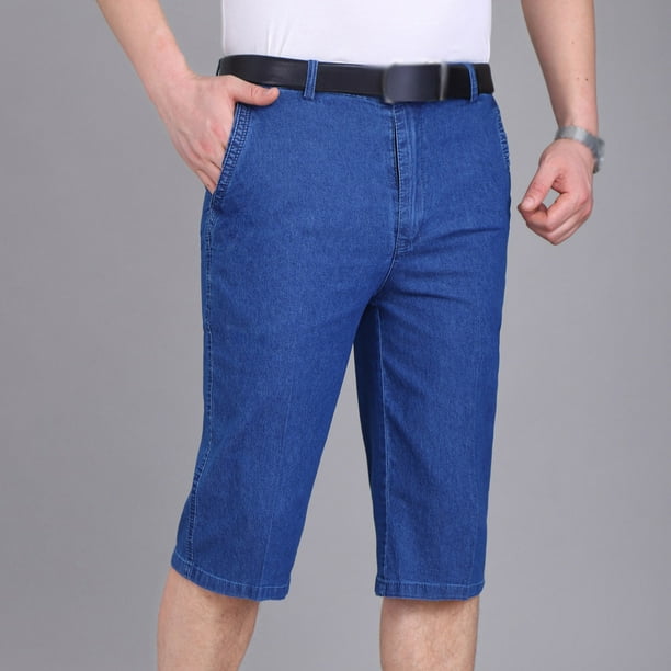 Elastic denim cheap shorts mens