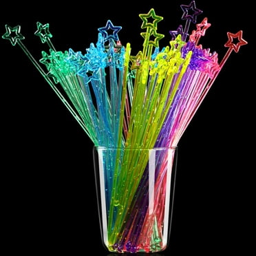 WSNIJFU 100Pieces 9.1 Inch Swizzle Sticks Cocktail Stirrers Plastic for Bar Disposible Plastic Star Top Crystal Swizzle Sticks (Multicolor)
